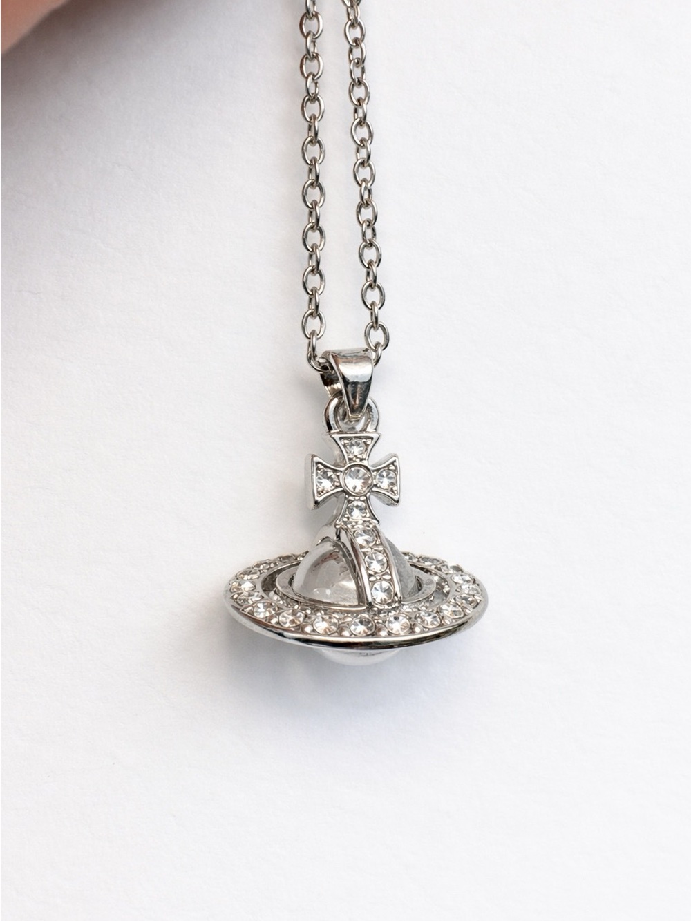 Vivienne Westwood Silver Crystal Orb & Cross Pendant Necklace
